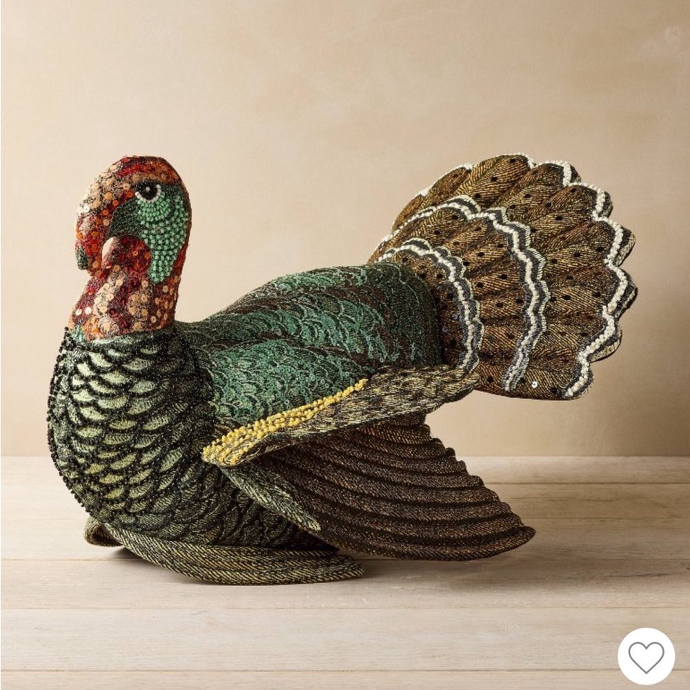 John Derian Beaded Turkey Novelty Centerpiece/Pillow Thanksgiving decor
